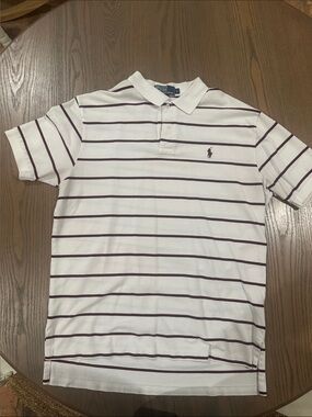 Ralph Lauren White Polo with Maroon Stripe Detail